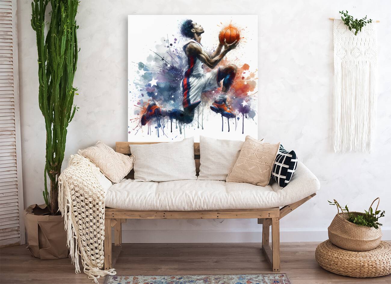 89 Basketball player in watercolor Reproduction