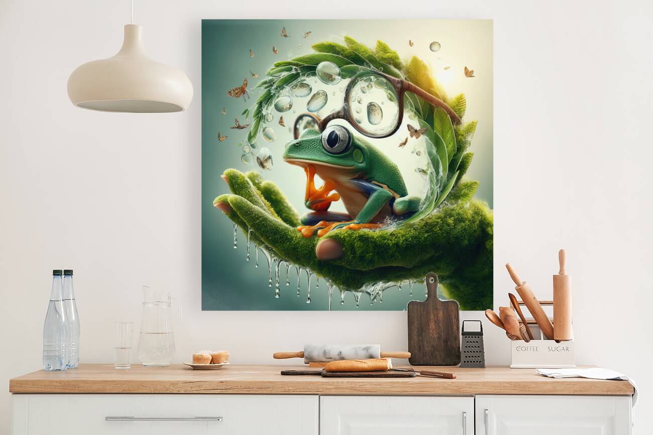 119 Creative natural background with a green frog Reproduction