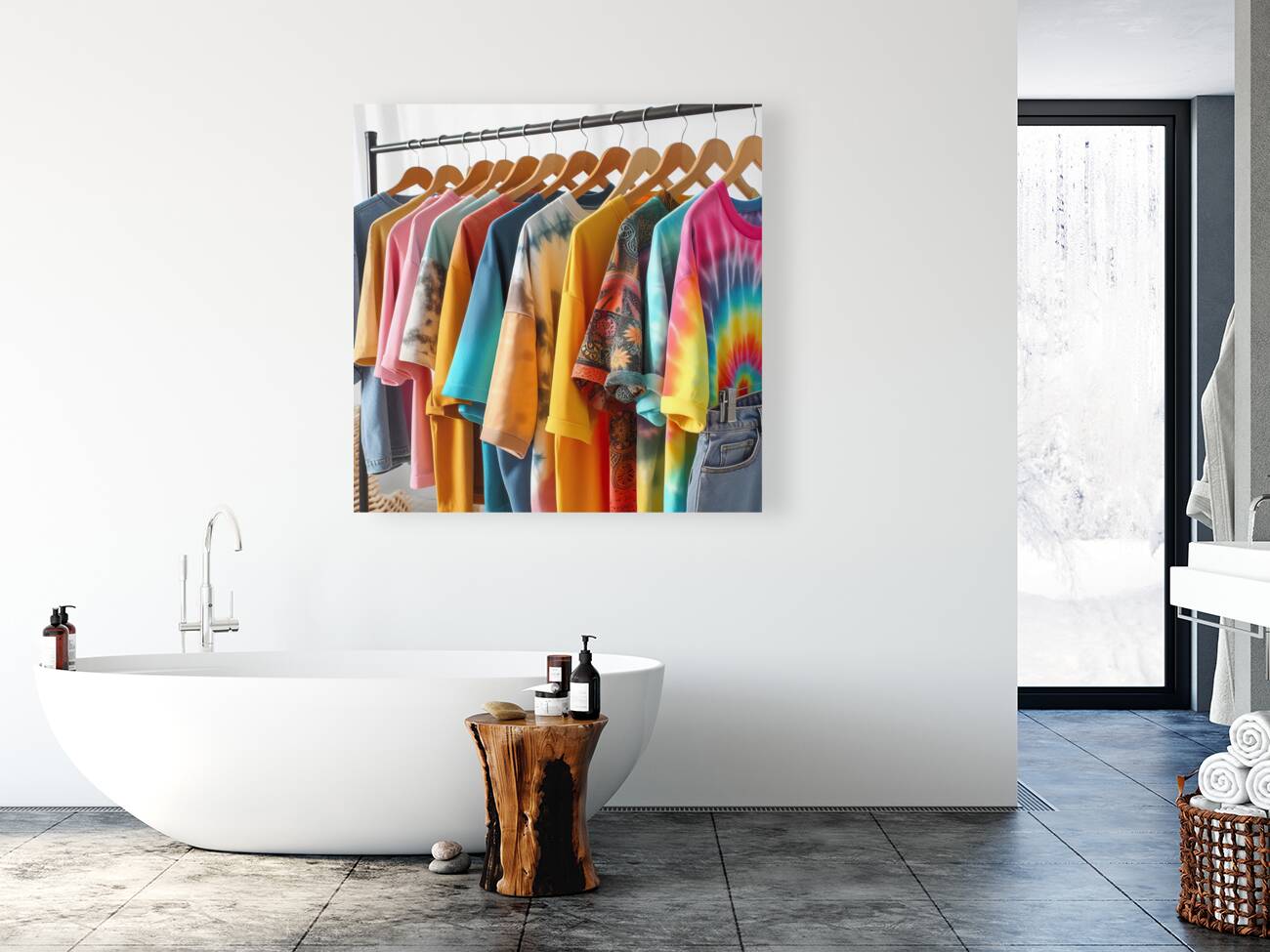 35 Colorful T Shirts Hanging on Clothes Rack Reproduction