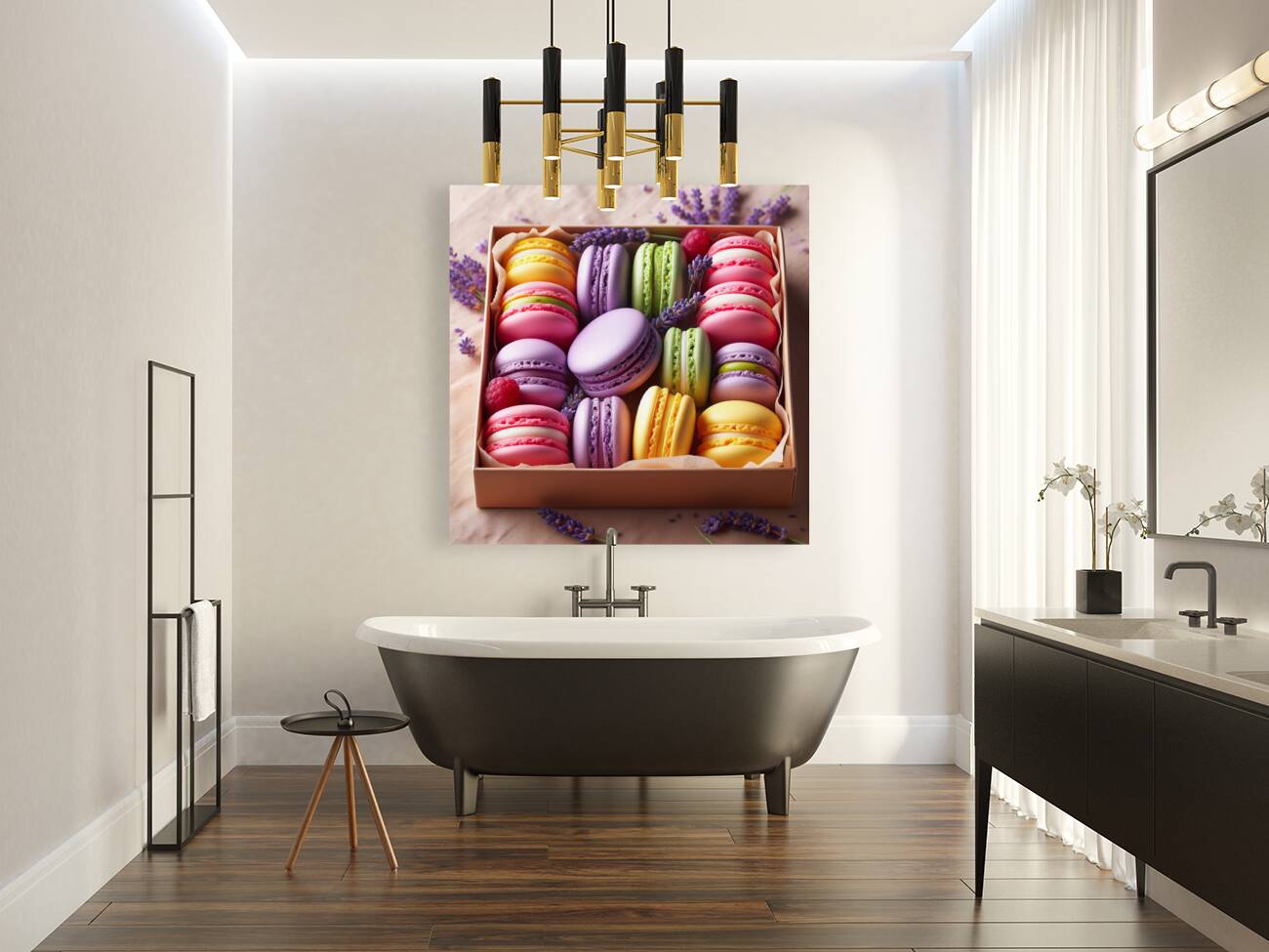 62 Assorted Colored Macaroons in Box Reproduction