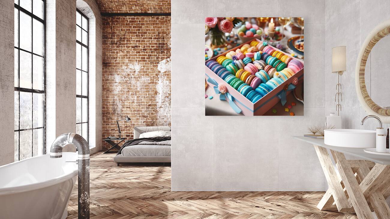 71 Assorted Colored Macaroons in Box Reproduction