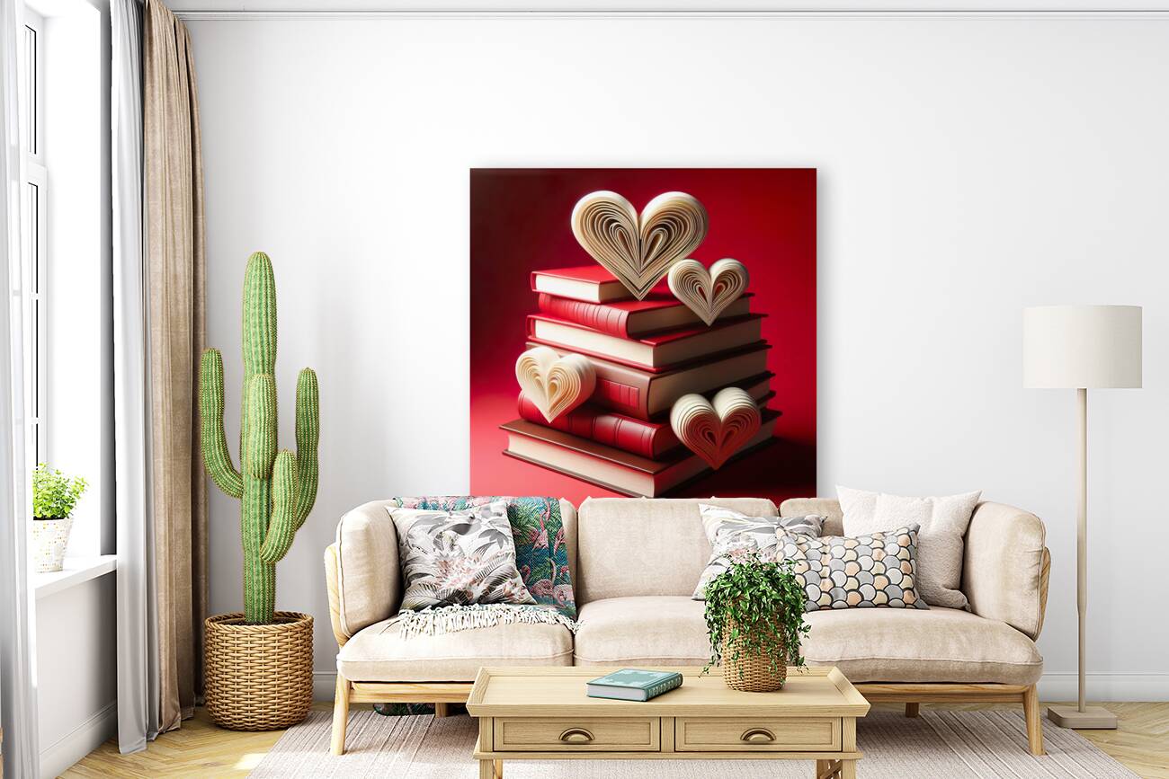 93 Heart Shaped Book Stack on Red Reproduction