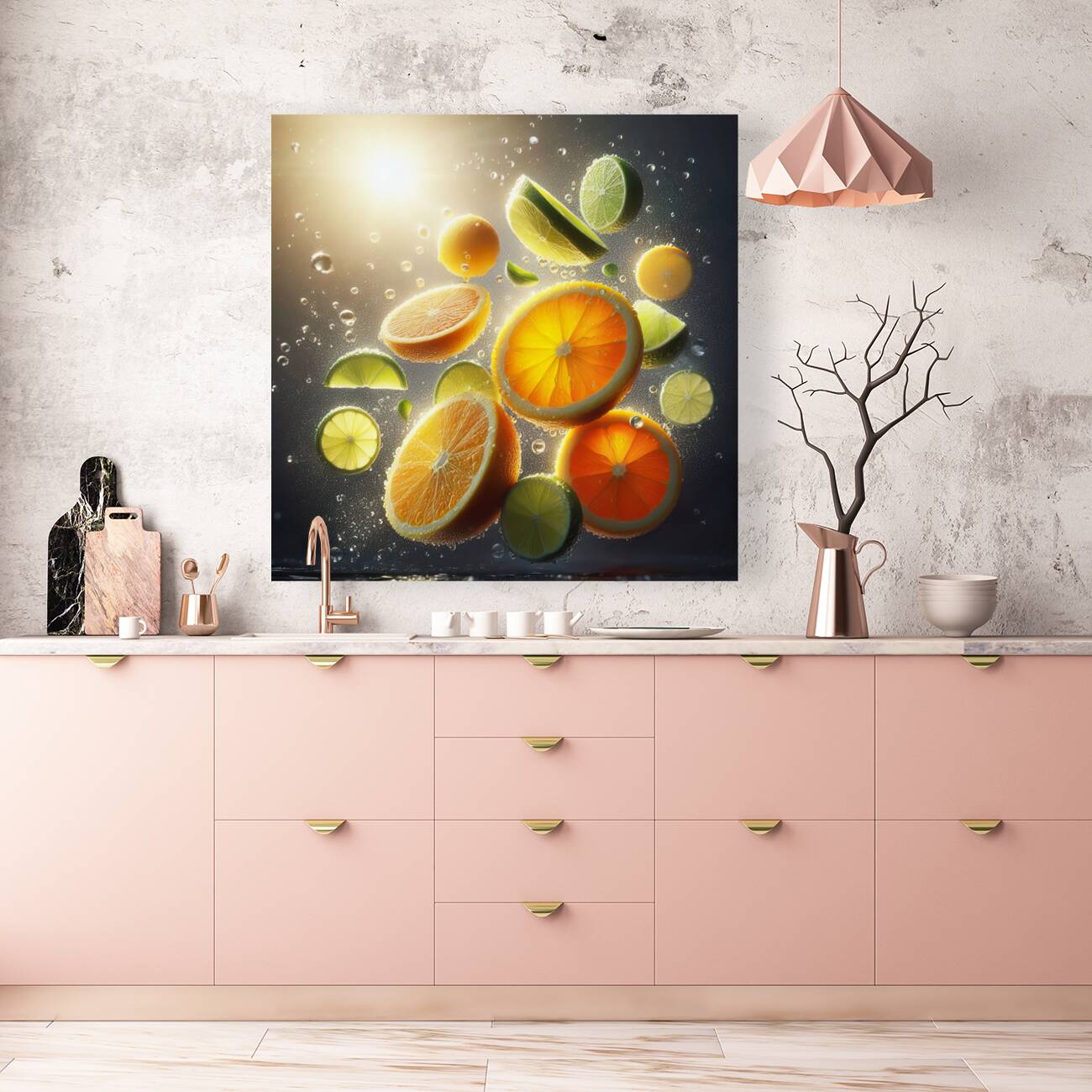 125 citrus slices floating in the air Reproduction