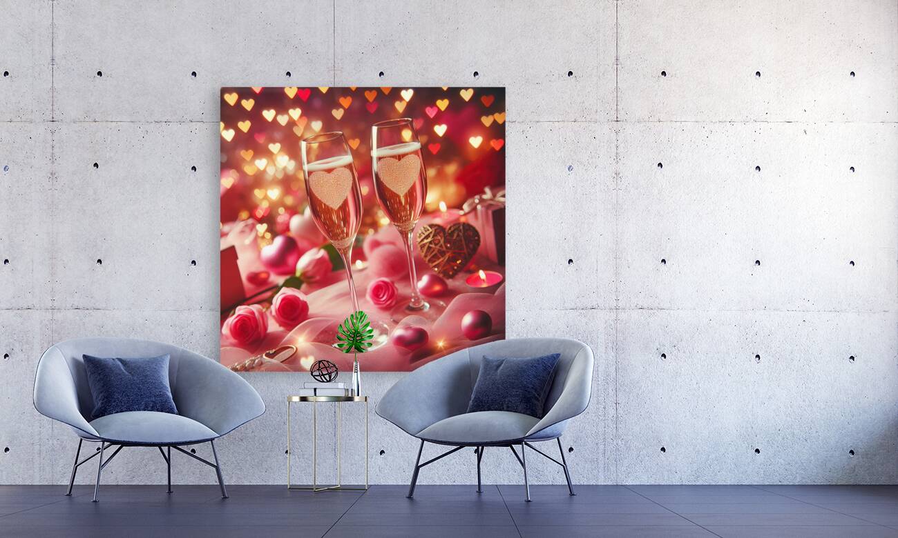 202 Two champagne glasses filled with sparkling w Reproduction