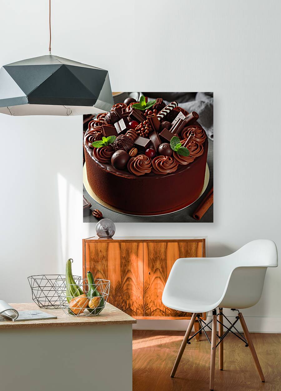 225 Chocolate cake with red berries and fruitscho Reproduction