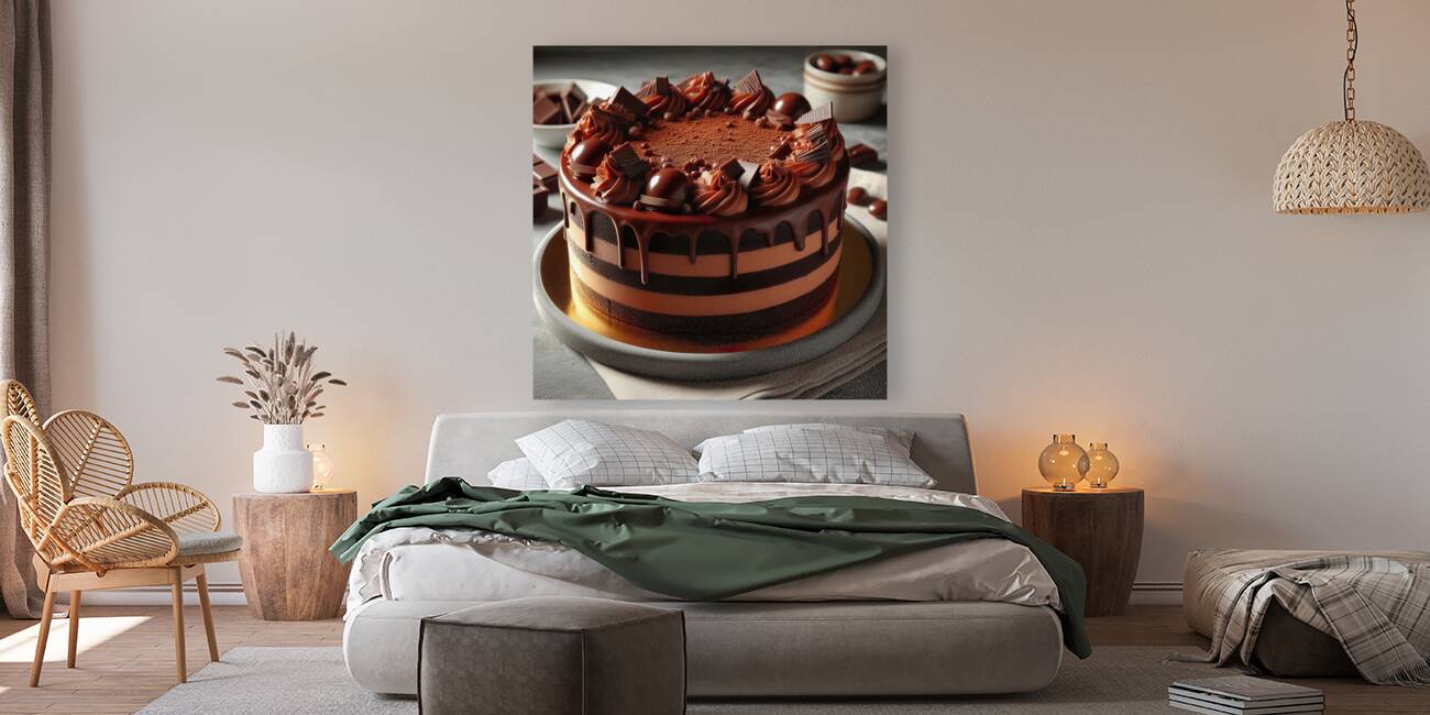 233 Chocolate cake with red berries and fruitscho Reproduction