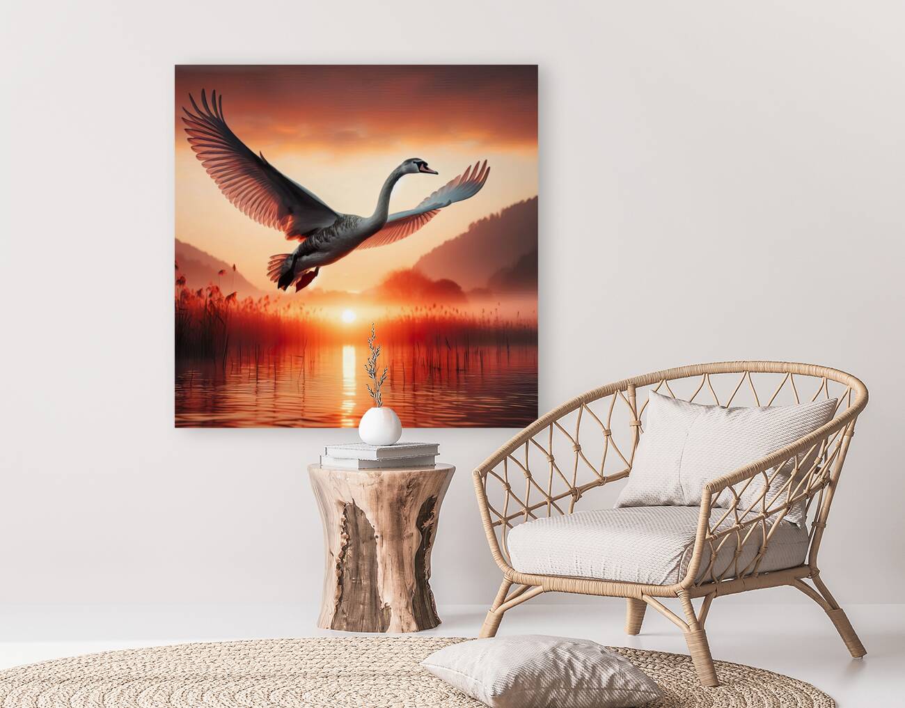 422 A grey swan Flying Through the Air With Its W Reproduction