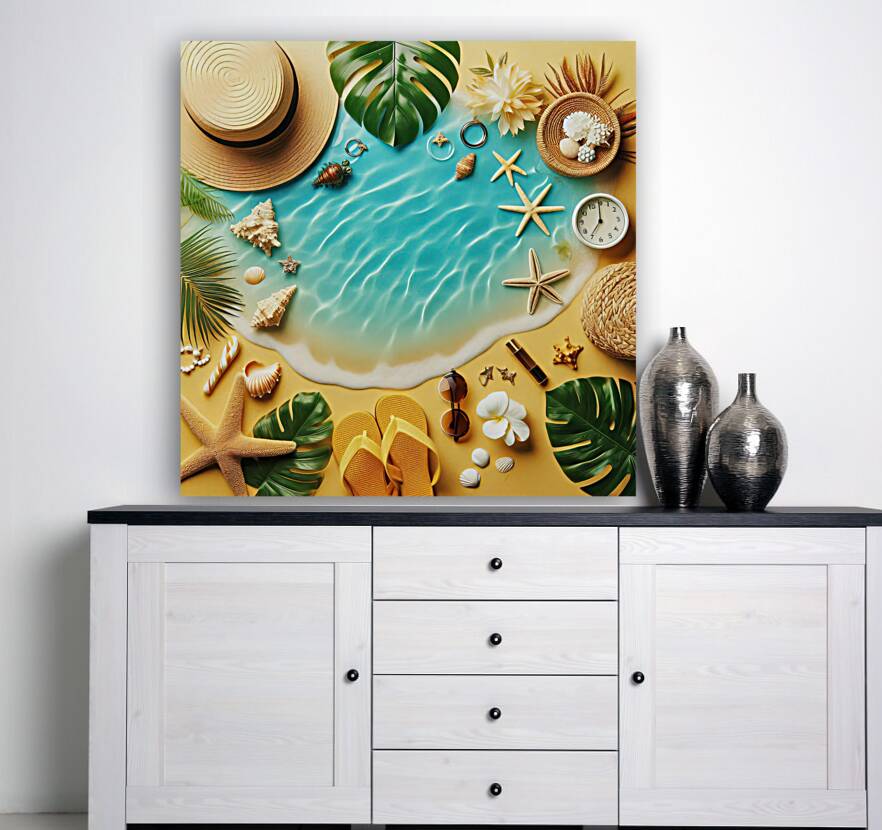 410 Yellow sand and blue sea water with summer ac Reproduction