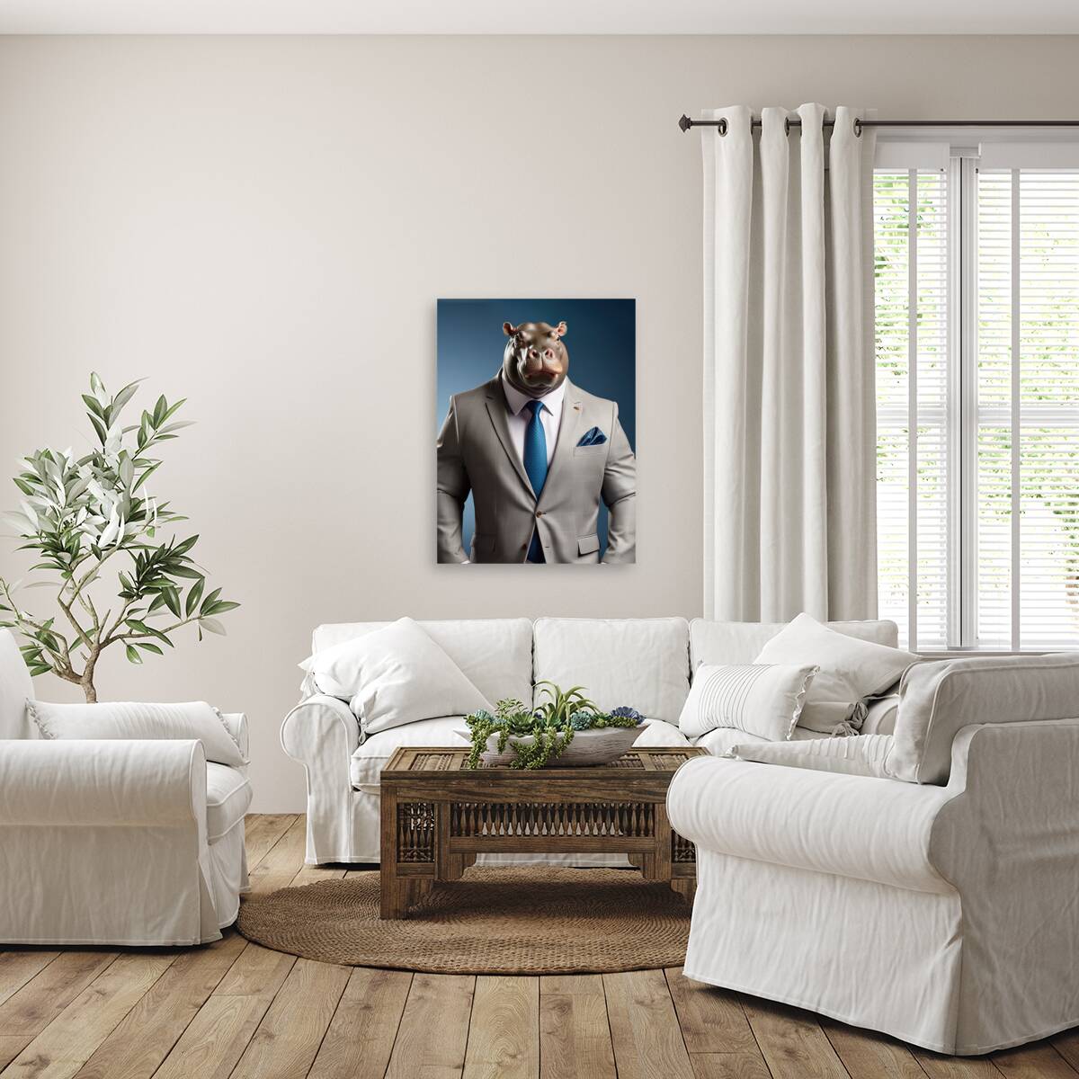 hippopotamus in suit Reproduction