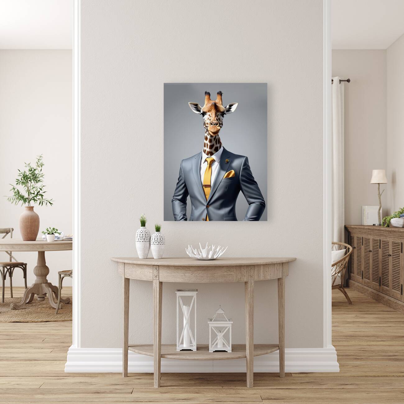giraffe in suit Reproduction