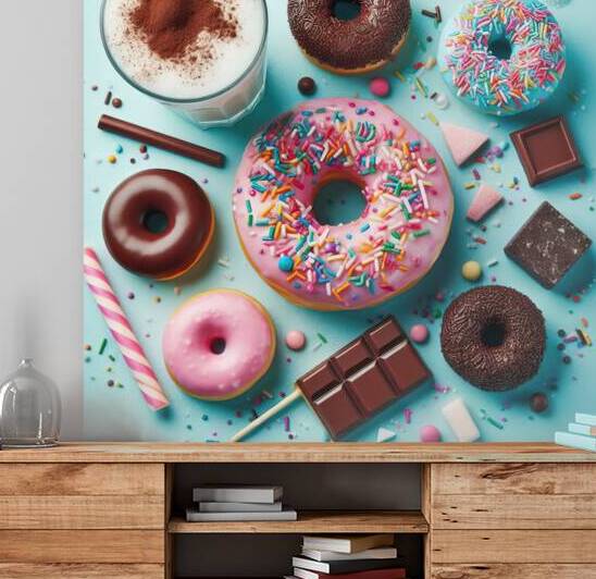 assorted donuts with chocolate frosted pink glaze by artvi