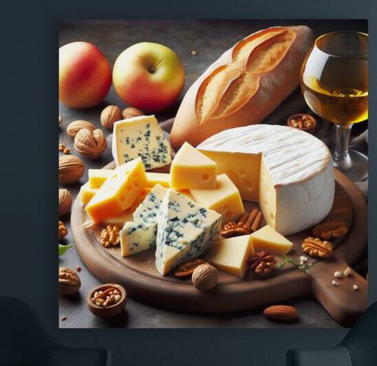 A wooden board with a variety of foods such as ch 1715187513.0944 by artvi