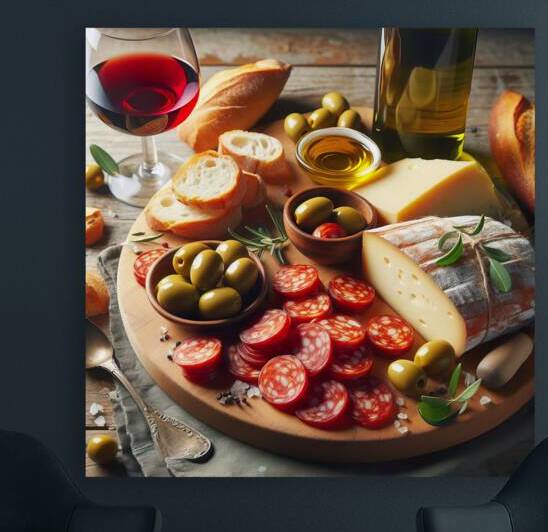 A wooden board with a variety of foods such as ch 1715187982.2193 by artvi
