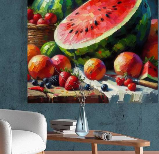 Still life oil painting of watermelon by artvi