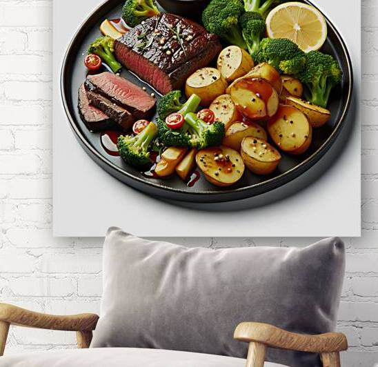 153 A plate of beef and broccoli potatoes with sa by artvi