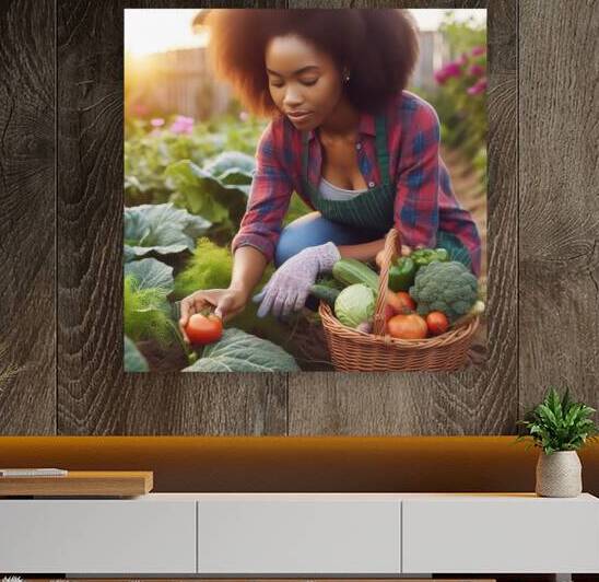 351 African woman farmer inspecting vegetables in by artvi