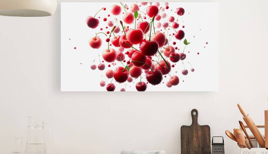 80 Several cherries floating in the air white bac by artvi