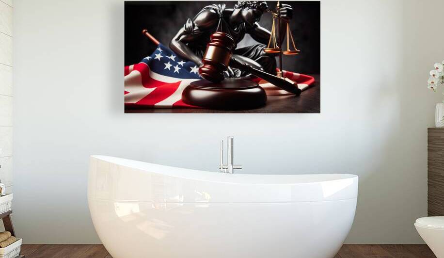 227 A judges gavel hammer with an American flag. by artvi
