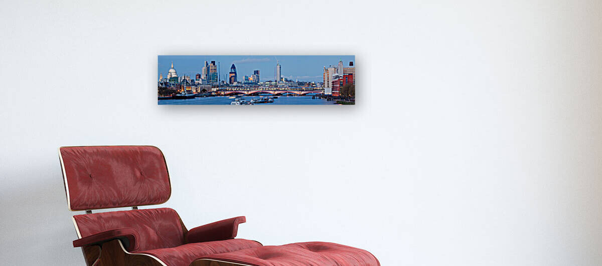 Panorama of St. Paul Cathedral and Skylines From Waterloo Bridge along River Thames in London England United Kingdom by artvi