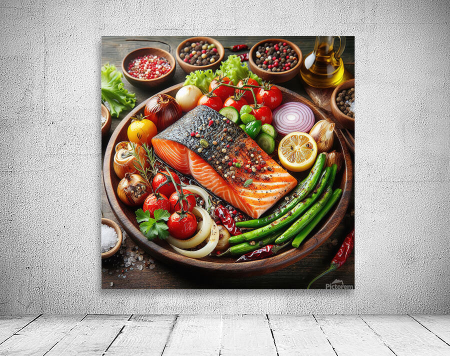 Salmon with vegetable garnish 2 Wall Preview
