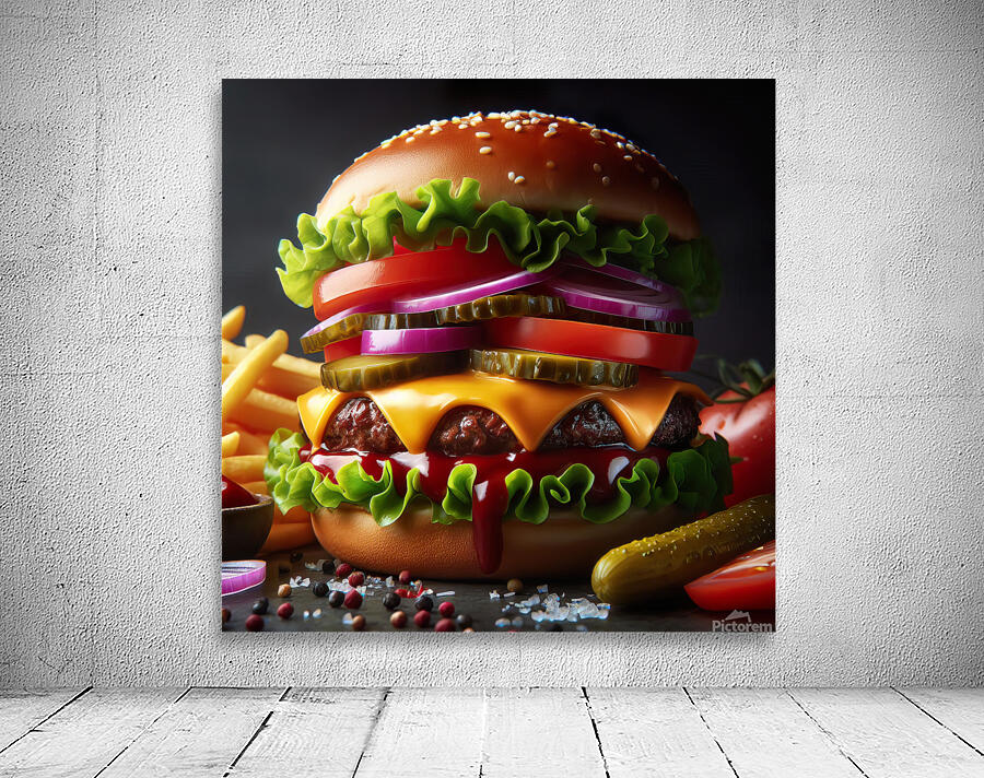 Hamburger french fries and drink on white 7 Wall Preview