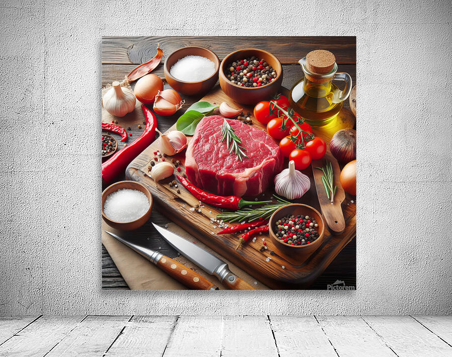 fresh raw steak meat on wooden board with rosemar 1714412266.5902 Wall Preview