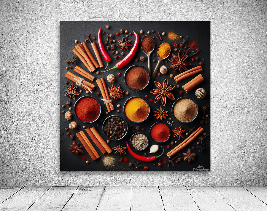 Spices on black background 1 Wall Preview