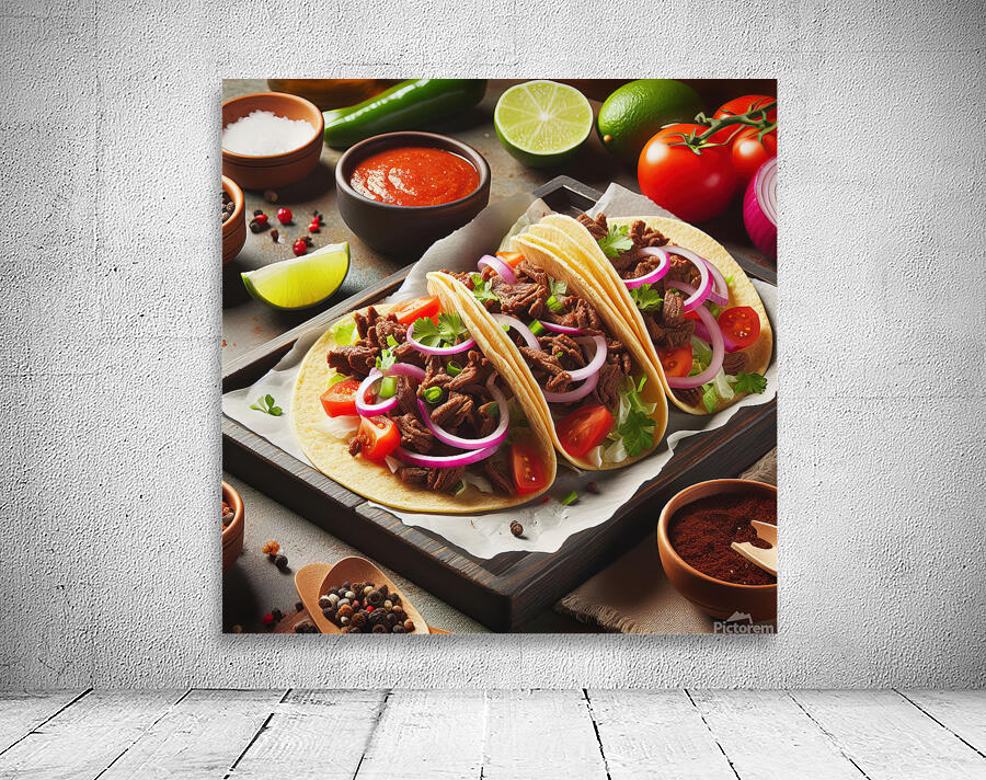 Delicious tacos on a plate placed on wooden table 1714682769.5112 Wall Preview