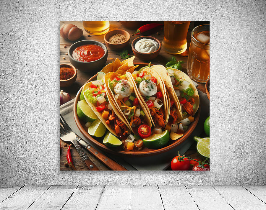 Delicious tacos on a plate placed on wooden table 1714682781.6397 Wall Preview