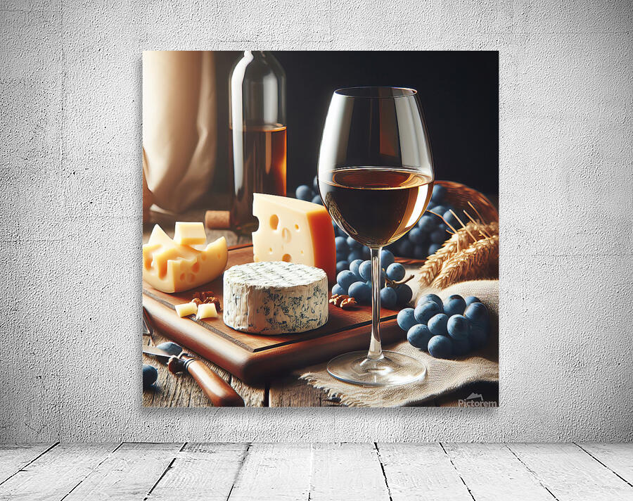 Cheese wine grapes on food composition in dark ke 1714825964.6358 Wall Preview