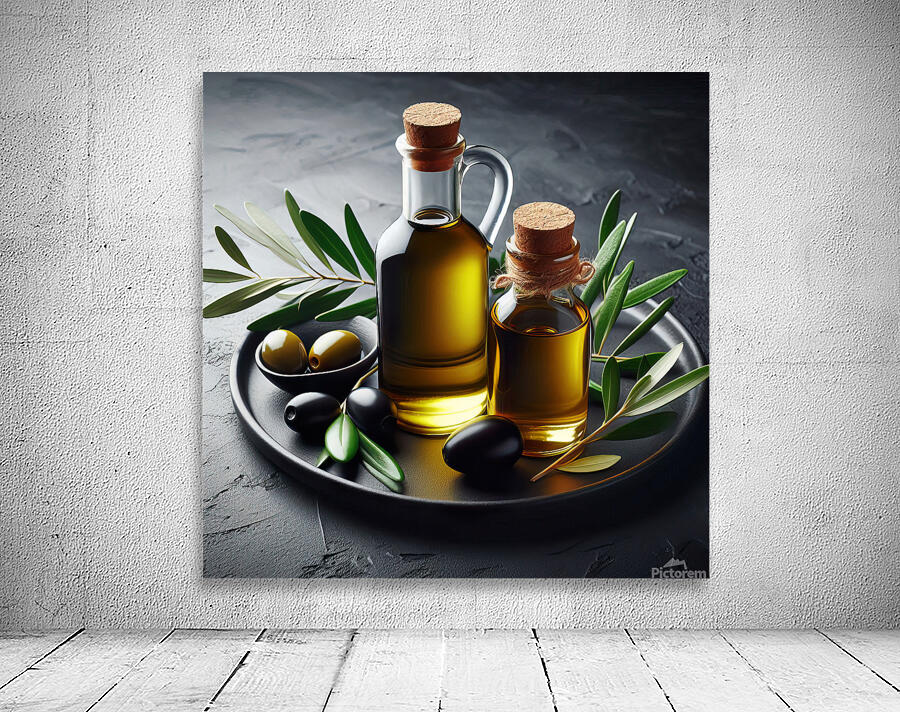 a bottle of extra virgin olive oil on a rustic ba 1714940173.2876 Wall Preview