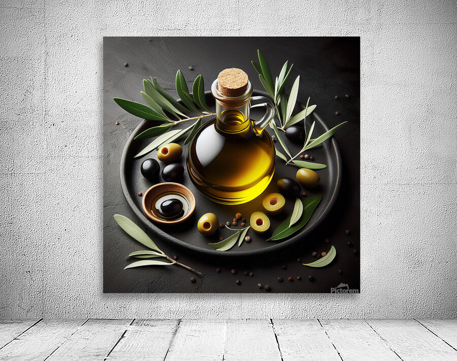 a bottle of extra virgin olive oil on a rustic ba 1714940215.3253 Wall Preview