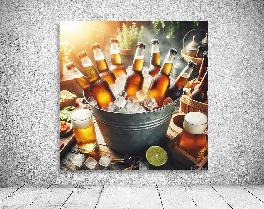 Metal bucket with beer bottles and ice cubes 17.j Wall Preview