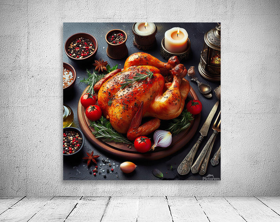 Roasted chicken on wooden board 9 Wall Preview