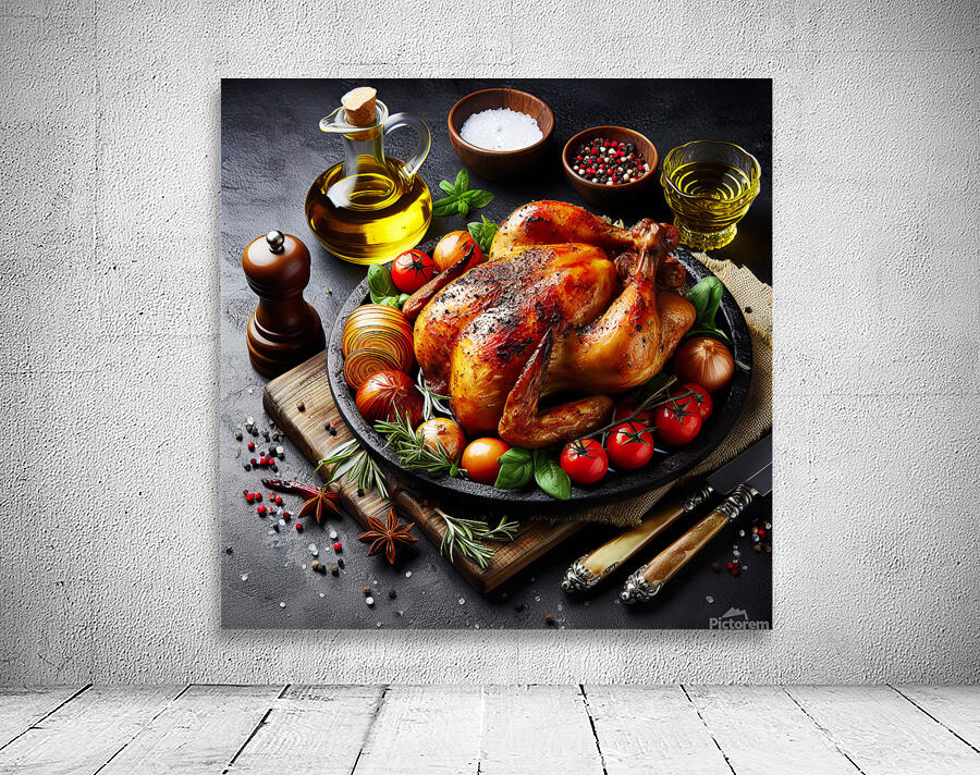 Roasted chicken on wooden board 11 Wall Preview