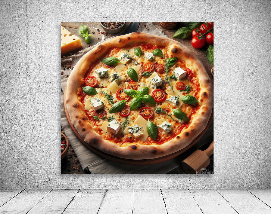 a delicious Italian salami cheese pizza over a wo Wall Preview