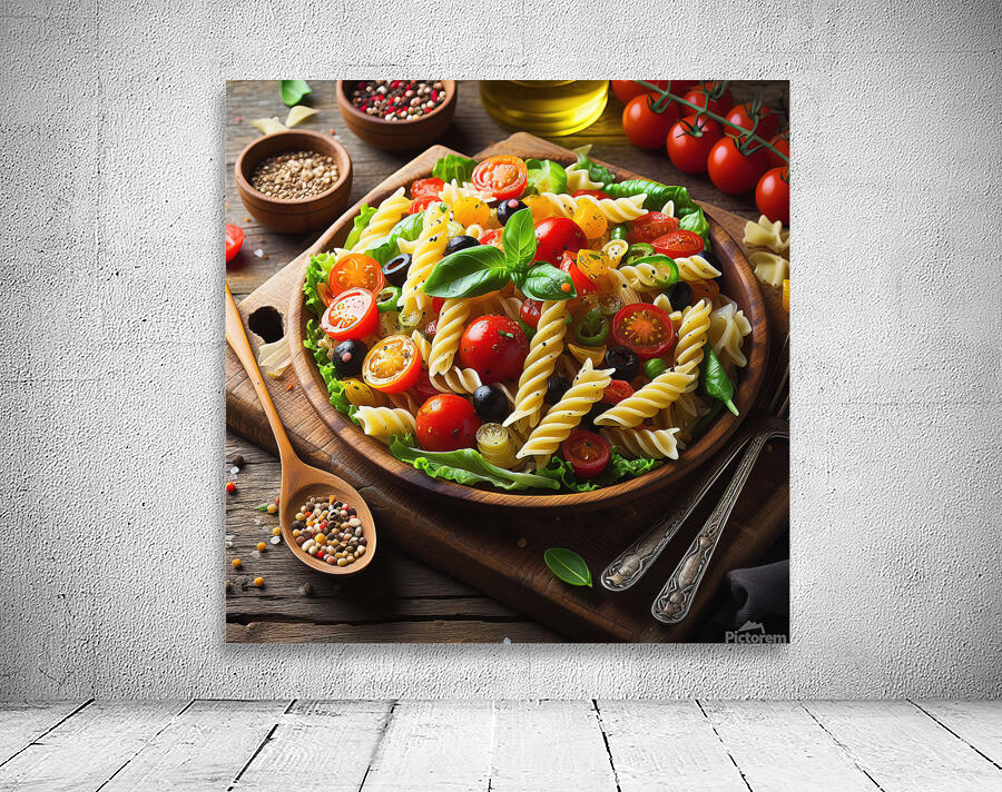 Italian pasta salad on wooden board 8 Wall Preview