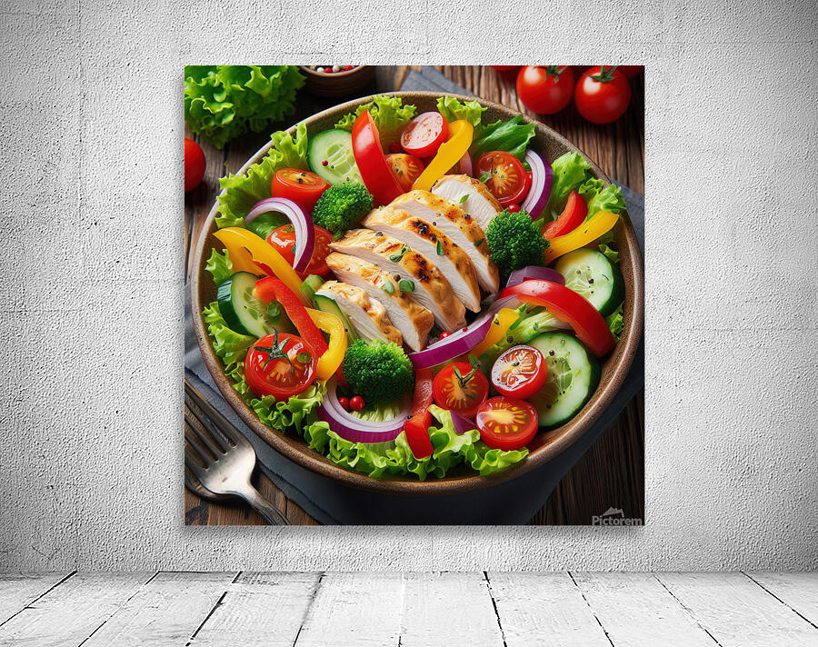 Chicken salad with tomato lettuce on wooden board 1715271873.2538 Wall Preview