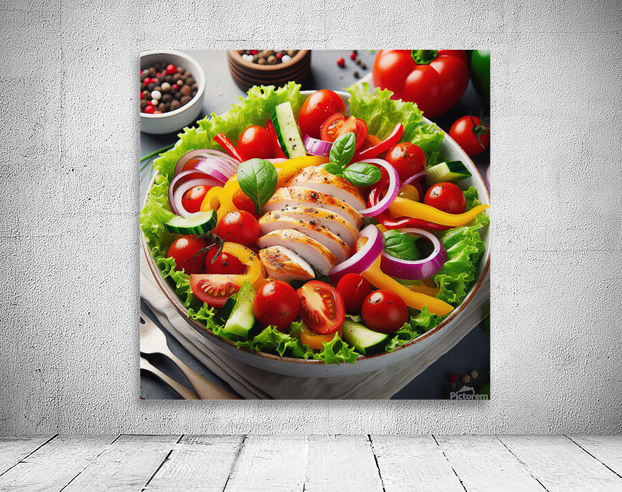 Chicken salad with tomato lettuce on wooden board 1715271954.6278 Wall Preview