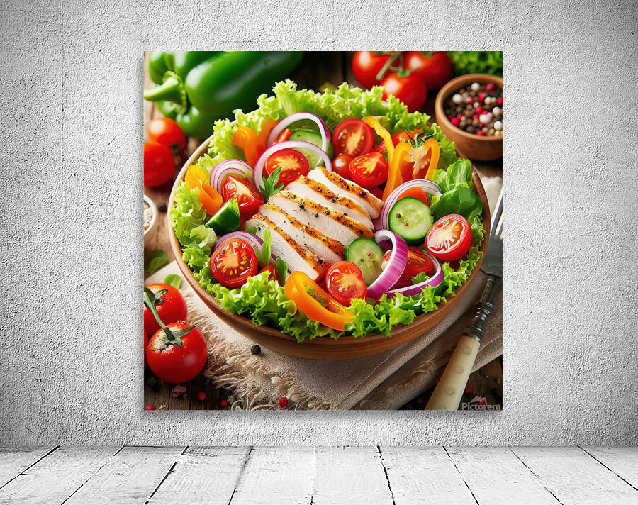 Chicken salad with tomato lettuce on wooden board 1715271953.3073 Wall Preview