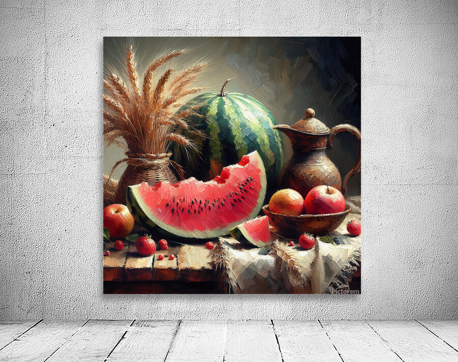 Still life oil painting of watermelon Wall Preview