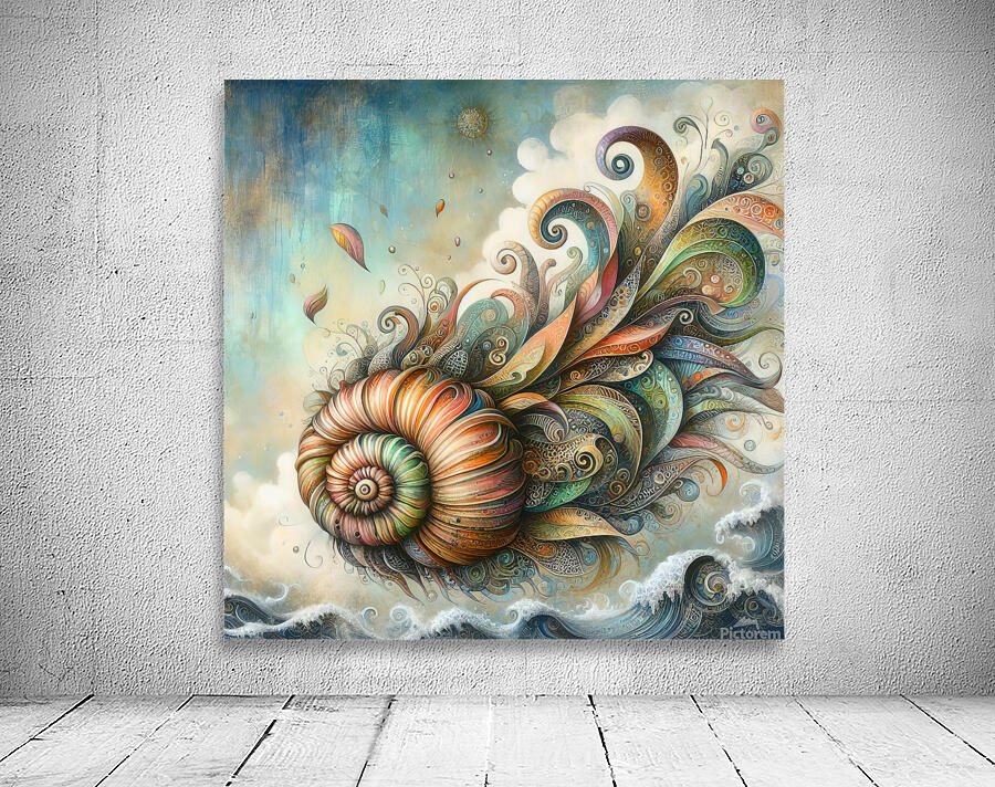 308 Mixed madia painting of a whimsical sea shell Wall Preview