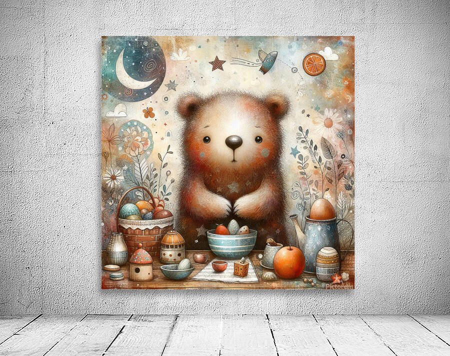 350 Mixed media painting of a whimsical bear Wall Preview