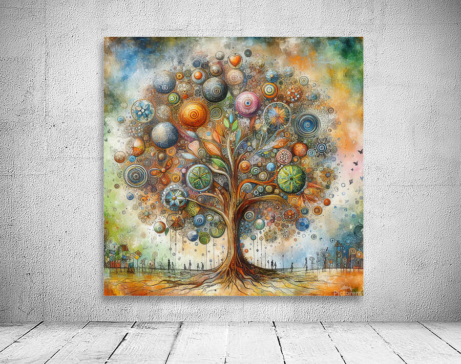 432 Mixed media painting of a whimsical tree of l by artvi Wall Art