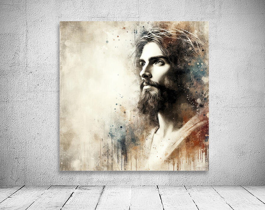 32 Portrait of Jesus Christ on abstract grunge ba Wall Preview