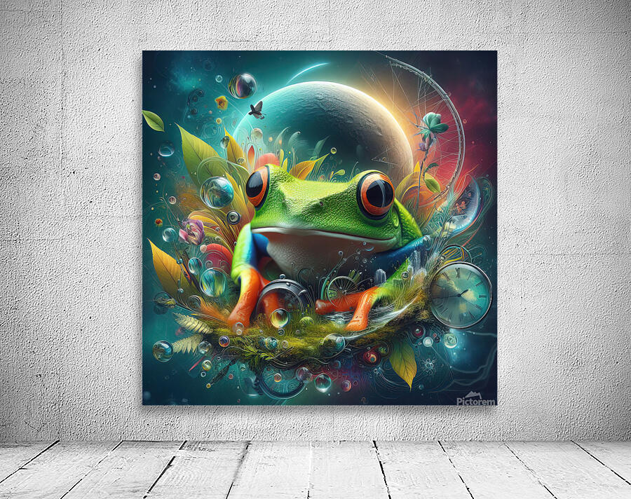 124 Creative natural background with a green frog Wall Preview