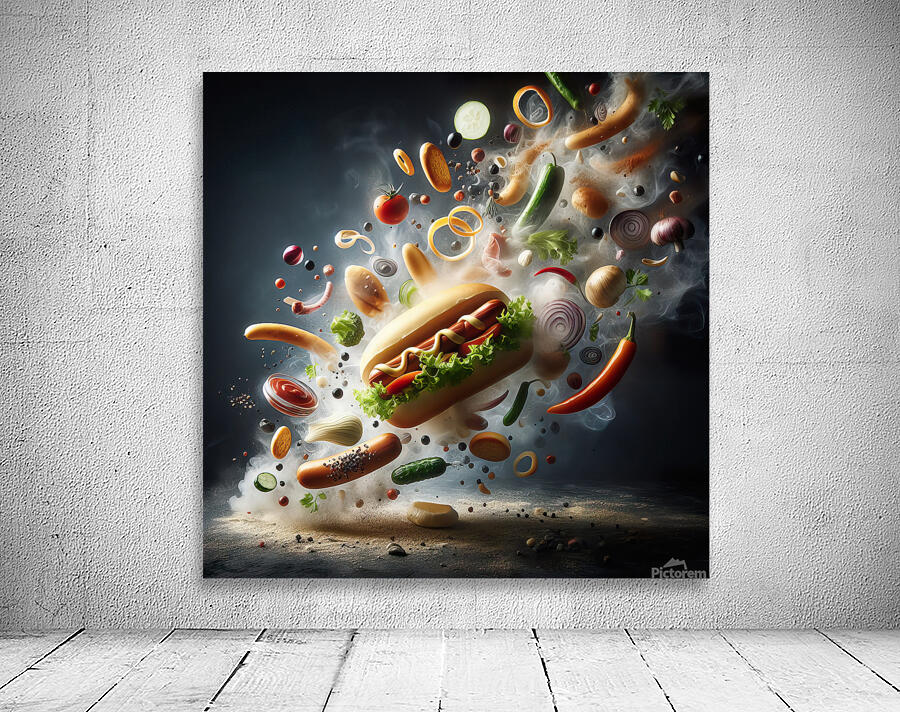 150 Creative food concept. Delicious hotdog bun w Wall Preview