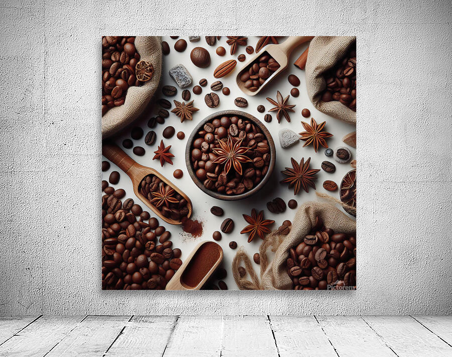 49 Coffee beans isolated top view white backgroun Wall Preview