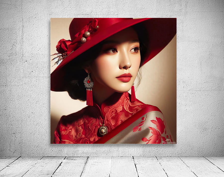 54 Elegant Woman in Red Hat and Scarf Wall Preview