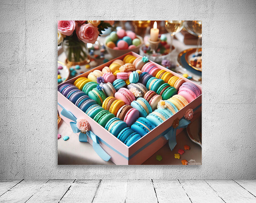 71 Assorted Colored Macaroons in Box Wall Preview